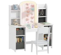 AIYAPLAY Coiffeuse pour Enfants avec Tabouret Miroir LED, 3 à 8 Ans, Blanc