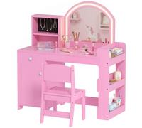AIYAPLAY Coiffeuse pour Enfants avec Tabouret Miroir LED 3 à 8 Ans Rose