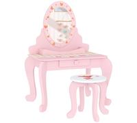 AIYAPLAY Coiffeuse pour Enfants, Coiffeuse Deux pièces pour Enfants avec Tabouret, Miroir, tiroir, Rangement de Bureau, Bureau de Maquillage sur Le thème de la Fraise, Chaise, Rose