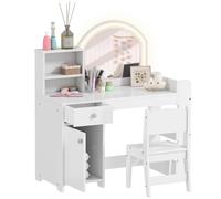 AIYAPLAY Coiffeuse pour Enfants, Tabouret, Miroir LED, 3 à 8 Ans, Blanc