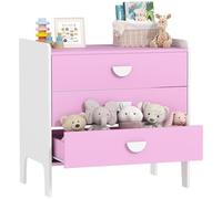AIYAPLAY Commode Enfants avec 3 tiroirs Salon 60x40x60 cm Rose+Blanc