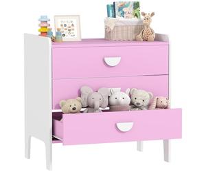 AIYAPLAY Commode pour enfant avec 3 tiroirs, armoire à tiroirs, armoire de chevet pour chambre d'enfant, salon, 60 x 40 x 60 cm, rose et blanche