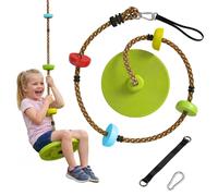 AIYAPLAY Corde d'escalade Balancoire 1,9 m, Balançoire Disque pour Enfants avec Plateforme, Sangle et Mousqueton, Vert