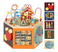 AIYAPLAY Cube d'activités en bois, jouets pour bébés de 18 mois et plus, jouets éducatifs 8 en 1 d'inspiration Montessori avec labyrinthe de perles, trieur de formes, cadeau d'anniversaire pour les