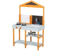 AIYAPLAY Cuisine à boue pour enfants Cuisine de jeu extérieure en bois avec plaques de cuisson Évier amovible Étagères pour enfants de 3-8 ans, Bleu clair
