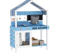 AIYAPLAY Cuisine de boue pour enfants en extérieur Cuisine de jardin en bois avec cuisinière, évier, robinet, étagères de rangement, ustensiles de cuisine, accessoires, cuisine de jeu pour enfants 3-7
