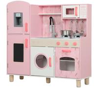 AIYAPLAY Cuisine Enfant avec Glaçons, Micro-ondes, Four, Plaque, Évier, Machine à Laver, Tableau, 90x 33,3x91,6cm, Rose