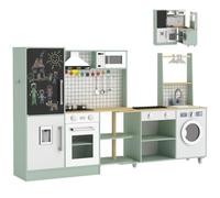 AIYAPLAY Cuisine Enfant avec Micro-Ondes Four Lumières 3-8 Ans Vert Clair | Distributeur d'Eau, Cuisine en Bois Enfant, Plateau Rotatif sur Roulettes, Sons, pour Garçons Filles