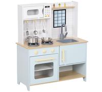 AIYAPLAY Cuisine Enfant, Cuisine en Bois Enfant 3+ Ans, avec Micro-Ondes, cuisinière, Espace de Rangement, Accessoires de Cuisine, pour Enfants 3+ Ans, Bleu