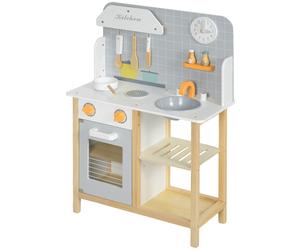 AIYAPLAY Cuisine enfant dinette enfant de 3-6 ans avec cuisinière, robinet d'évier, four, accessoires de cuisine, gris