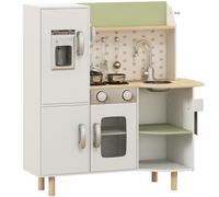 AIYAPLAY Cuisine Enfant en Bois 3-8 Ans Jeu d'imitation avec Machine à glaçons, évier Mobile en Acier Inoxydable et ustensiles 84 x 34 x 89 cm Blanc