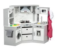 AIYAPLAY Cuisine Enfant en Bois Jouet d'Imitation Coin 3-6 Ans Gris Blanc | Effet Sonore, 17 Accessoires, Légumes en Plastique, Boutons et Lumières, Toque, Tablier, Torchon