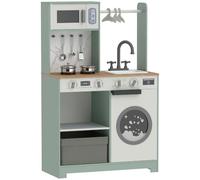 AIYAPLAY Cuisine Enfant Jouet d'imitation avec cuisinière 3-6 Ans Vert | Dinette Enfant, Évier, Micro-ondes, Distributeur de Glaçons, 5 Accessoires, Tiroir en Tissu, Cintres, pour Garçons et Filles
