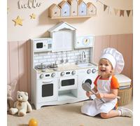 AIYAPLAY Cuisine Jouet pour Enfants 3-6 Ans en Bois avec Ensemble d'Accessoires, Évier et Boutons sonores, Blanc