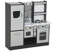 AIYAPLAY Cuisine Jouet pour Enfants 3-8 Ans en Bois avec Accessoires, Frigo, Évier et Boutons avec Sons, Marron