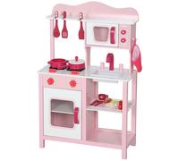 AIYAPLAY Cuisine jouet pour enfants 3+ ans avec micro-ondes, plaque de cuisson et évier, en bois, 55x24x86 cm, Rose