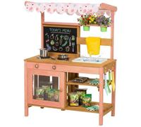 AIYAPLAY Cuisine pour Enfants avec auvent, Cuisine d'extérieur en Bois avec jardinière, Tableau Noir, évier, ustensiles de Cuisine et Outils de Jardinage, Jouets d'extérieur pour Filles et garçons