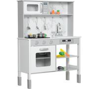 AIYAPLAY Cuisine pour enfants Cuisine de jeu avec cuisinière électrique, micro-ondes, évier & robinet, réglable en hauteur Cuisine de poupée avec set d'ustensiles de cuisine, accessoires de cuisine de