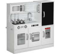 AIYAPLAY Cuisine pour enfants Cuisine de jeu avec jouets Téléphone, tableau à craies, micro-ondes, cuisinière, évier, cuisine de poupée avec accessoires de cuisine, machine à glaçons