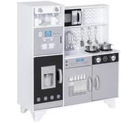 AIYAPLAY Cuisinette en bois avec son Accessoires en acier inoxydable pour enfants à partir de 3 ans Blanc