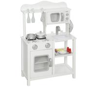 AIYAPLAY Cuisinette en bois avec son, accessoires, évier et micro-ondes pour enfants à partir de 3 ans, Blanc