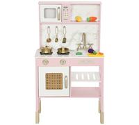 AIYAPLAY Cuisinette en bois avec son avec accessoires en acier inoxydable Légumes pour découper Rose
