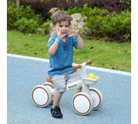 AIYAPLAY Draisienne vélo Enfant 4 roues selle réglable, guidon ergonomique alliage alu. PP, enfant 1 à 3 ans - Marron Blanc