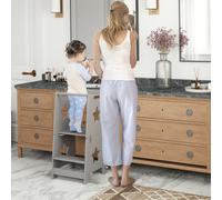 AIYAPLAY Échelle Montessori Convertible en Ensemble Table et Chaises avec Barre de Sécurité, en Bois, 60x44.5x86 cm, Gris