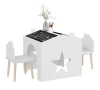 AIYAPLAY Ensemble 1 Table et 2 Chaise 3 Pièces pour Enfants 3-8 Ans Blanc | Plateau de Tableau Noir, Pieds en Pin