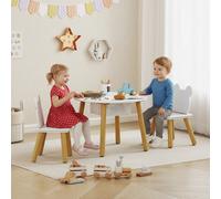 AIYAPLAY Ensemble 1 table ronde, 2 chaises pour enfant 3 pièces, dossier en forme d'ours, activités, bricolage, repas, 3-6 ans