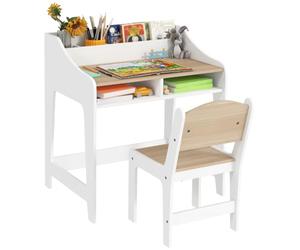AIYAPLAY Ensemble Bureau et Chaise pour 3-8 Ans Finition Bois Naturel