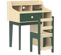 AIYAPLAY Ensemble Bureau et Chaise pour Enfant 3 à 10 Ans, Bureau Enfant Garçon Fille avec Chaise et Étagères, Table pour Étude et Travail, Vert et Bois Naturel
