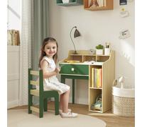 AIYAPLAY Ensemble bureau et chaise pour enfant 3 à 10 ans, bureau enfant garcon fille avec chaise, étagères et tiroir, table enfant avec chaise pour étude et travail, bois naturel et vert Description: