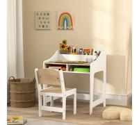 AIYAPLAY Ensemble bureau et chaise pour enfant 3 à 8 ans avec compartiments et étagères ouverts, effet bois naturel