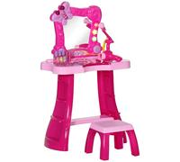 AIYAPLAY Ensemble de Coiffeuse pour Enfants 15 PCS, Table de Maquillage avec Tabouret et Miroir, lumière, Musique, Microphone, sèche-Cheveux, Espace de Rangement, pour Filles de 3 à 6 Ans, Rose