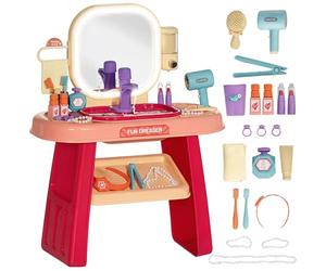 AIYAPLAY Ensemble de Coiffeuse pour Enfants 23 PCS, Table de Maquillage avec Miroir, lumière LED et Musique, pour Enfants de 3 à 6 Ans, Rose