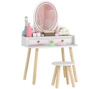 AIYAPLAY Ensemble de coiffeuse pour enfants avec tabouret et miroir, ensemble de table de maquillage avec tiroirs, tringles à vêtements, coiffeuse pour enfants, table de maquillage pour filles de 3 à