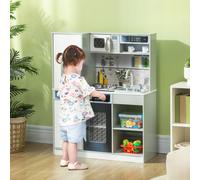 AIYAPLAY Ensemble de cuisine de jeu avec vaisselle en acier inoxydable, cuisinière, évier avec circulation d'eau, lumineux et sonores, Blanc
