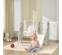 AIYAPLAY Ensemble de jeu 4 en 1 pour tout-petits, toboggan, balançoire, structure d'escalade, panier de basket, plastique, design de lapin, Gris
