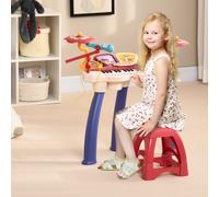 AIYAPLAY Piano Enfant, Clavier électronique Batterie 2 en 1, 32 Touches Multifonctions, avec Micro et Tabouret, Lecteur Disque U et MP3, Instrument de Musique Enfant, Multicolore