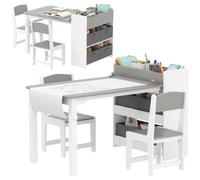 AIYAPLAY Ensemble de Table et 2 Chaises pour Enfants 3-8 Ans Gris | Table Enfant avec Chaise en Bois pour Dessiner Jouer Étudier, Rouleau Papier, Tiroirs et Étagères