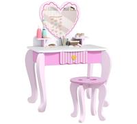 AIYAPLAY Ensemble de table pour enfants, 2 pièces pour enfants avec table, miroir, dessin, bureau, stockage, bureau et chaise de maquillage à thème coeur, rose