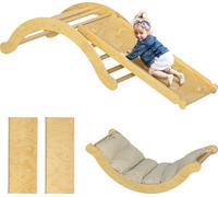 AIYAPLAY Ensemble d'escalade 4 en 1 avec toboggan, triangle d'escalade pour glisser et grimper, jouets d'escalade en bois, pour enfants 1,5-4 ans, intérieur, bois naturel