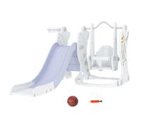 AIYAPLAY Portique Enfant Toboggan et balançoire avec Panier de Basket-Ball Aire de Jeux 3 en 1 185 x 150 x 92 cm Gris