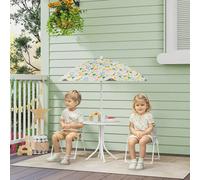 AIYAPLAY Ensemble salon de jardin extérieur enfant 4 pièces, motif éléphant et girafe, parasol réglable Ø 100 cm, chaise pliable