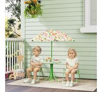 AIYAPLAY Ensemble salon de jardin extérieur enfant 4 pièces, motif éléphant et girafe, parasol réglable Ø 100 cm, chaise pliable