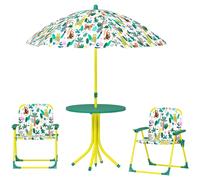 AIYAPLAY Ensemble Salon de Jardin Extérieur Enfant avec 2 Chaises Pliantes et Parasol, Thème Jungle, pour Jardin, Terrasse, Vert