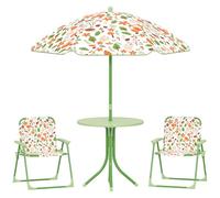 AIYAPLAY Ensemble Salon de Jardin extérieur Enfant, Table Enfant avec Chaise 4 pièces, Motif éléphant et Girafe, Parasol réglable Ø 100 cm, Chaise Pliable, pour terrasse, Balcon, Plage, Vert