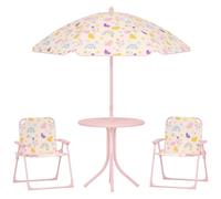 AIYAPLAY Ensemble Salon de Jardin extérieur Enfant, Table Enfant avec Chaise 4 pièces, Motif éléphant et Girafe, Parasol réglable Ø 100 cm, Chaise Pliable, pour terrasse, Balcon, Plage, Rose pâle
