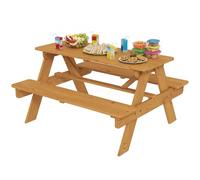 AIYAPLAY Ensemble Salon de Jardin extérieur Enfant, Table Pique-Nique Enfant avec bancs, Cadre en Bois Massif, pour Jardin, pelouse, Camping, Bois Naturel